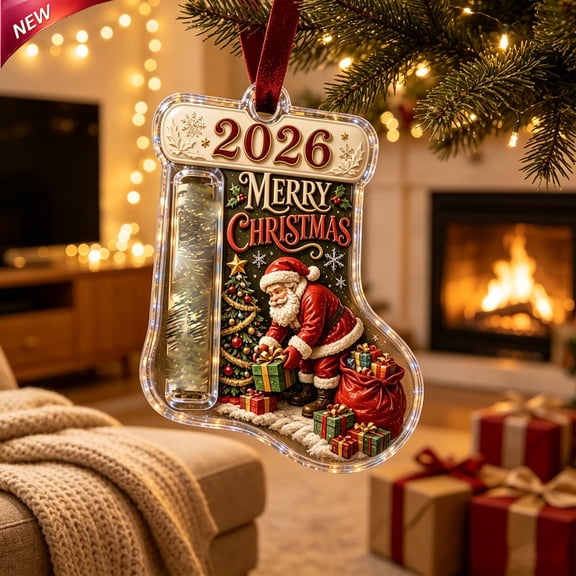 Clearance! Christmas Cash Gift Holder Ornament, Acrylic Christmas Money Holder for Cash, 2026 Santa Stocking Hanging Ornament, Indoor Outdoor Home Decor, Christmas Decorations
