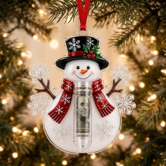 Clearance! Christmas Cash Gift Ornament, Acrylic Money Holder Ornament with Ribbon for Christmas Tree Decoration & Holiday Gifts