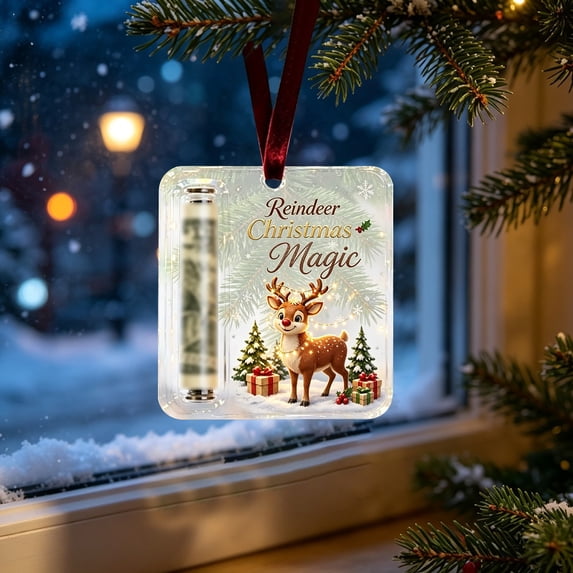 Clearance!Christmas Cash Gift Ornament,Christmas Cash Holder with Built‑in Clear Compartment, Acrylic Holiday Money Holder Ornaments for Christmas Home Decoration & Party Change(Little Deer)
