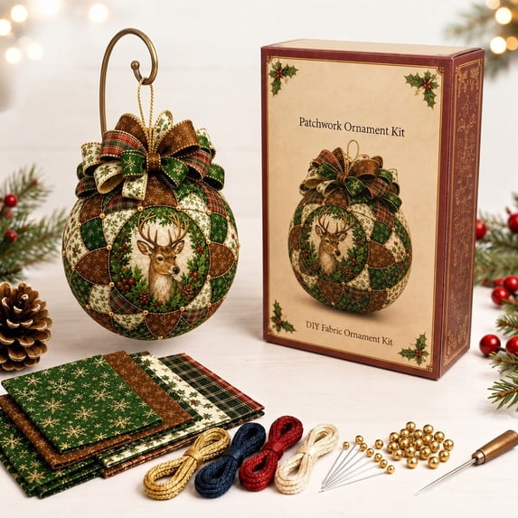 Clearance! Christmas Classics Patchwork Ornament DIY Kit, No-Sew Ornament Kit (Reindeer)