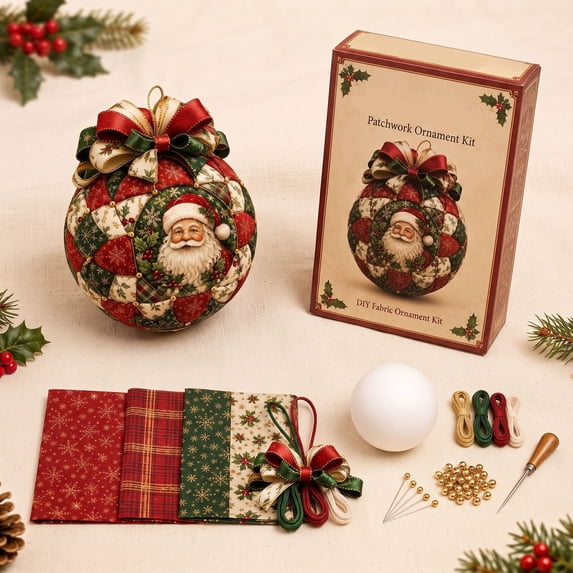 Clearance! Christmas Classics Patchwork Ornament DIY Kit, No-Sew Ornament Kit (Santa)
