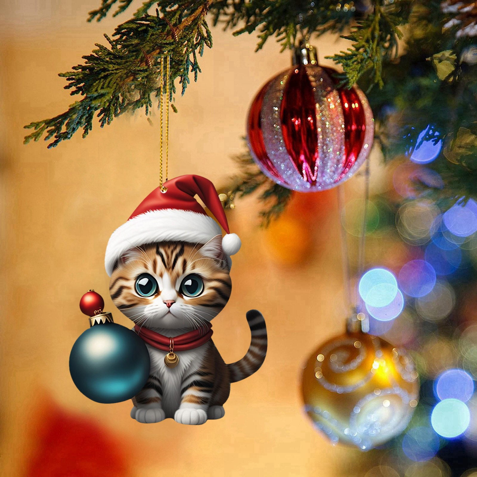 Clearance! Christmas Cute Hatted Cat Pendant Mini Cartoon Holding Cat ...