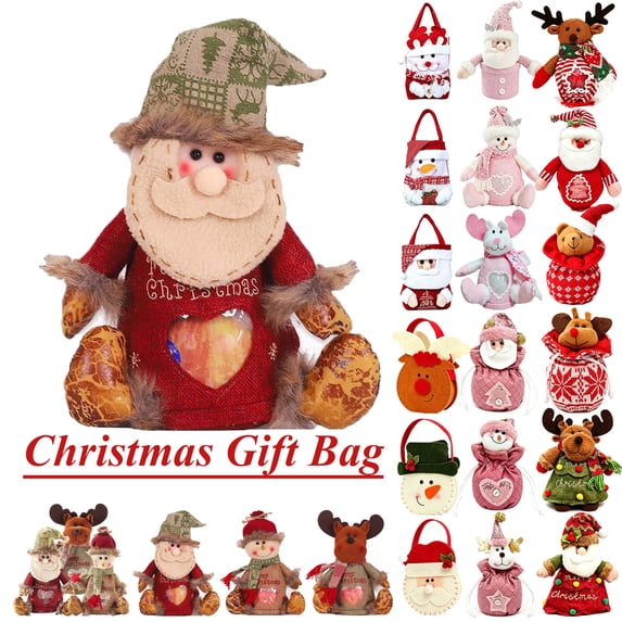 1pc Christmas Gift Bag with Zipper, Candy Bag Tabletop Ornament for Christmas Decoration, 22 Styles to Choose From(Santa Print, 7.09 x 8.66 Inch)