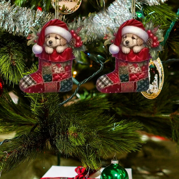 Clearance Christmas Decoration! Christmas Stocking Cute Dog And Kitty Decoration Pendant Acrylic Flat Christmas Pendant Car Rearview Mirror Pendant Christmas Tree Decoration 2pcs