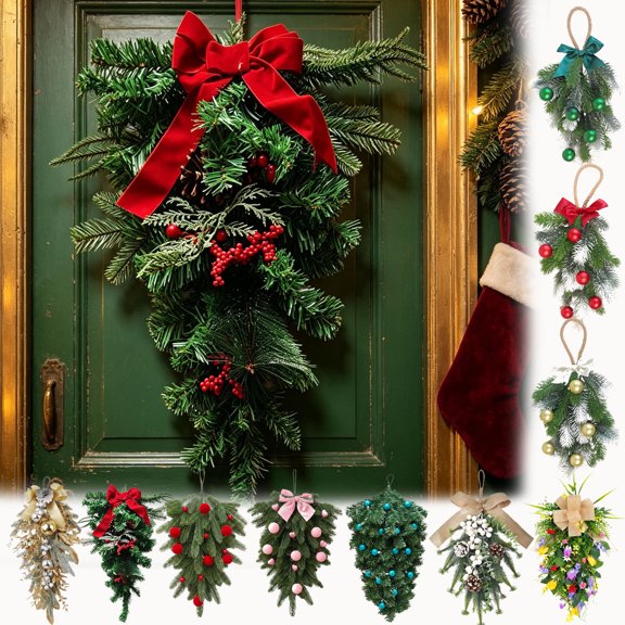 Clearance! Christmas Decorations - Artificial Christmas Swag for Front Door, Eucalyptus Kitchen Cabinet Swag with Bow for Porch Wall Window Farmhouse Fall Indoor Outdoor Decoration