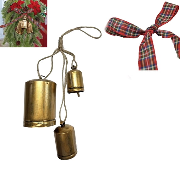Clearance Christmas Decorations Christmas Decor Xmas Gifts Set Of 3 Christmas Bell Brass Cow Shabby Style Metal Hanging Giant Cow Bells Decor