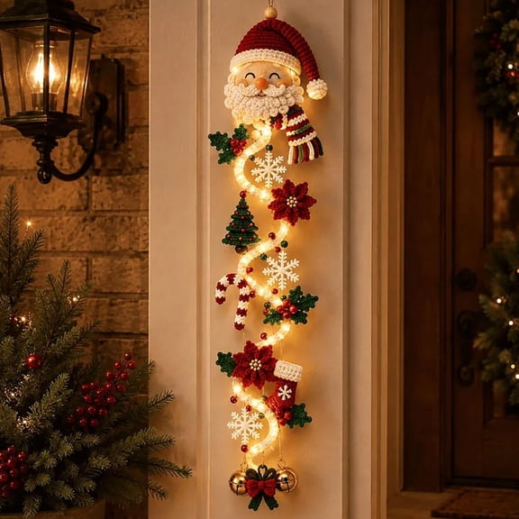 Clearance Christmas Decorations Glowing Christmas Door Hanger Rustic Quilted Fabric Wreath, Merrycascade Light-Up Christmas Decoration, 6 Festive Light Designs, Vertical Display