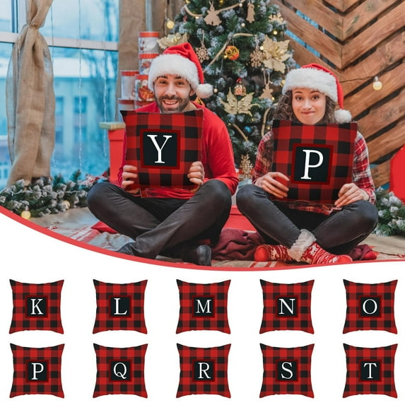 Clearance Christmas Decorations Indoor Alphabet Pillowcase, Merry Christmas Throw Pillow Covers Classic Buffalo Plaid Snow Home Winter Pillow Covers for Sofa Couch Holiday Home Decor,18"X18"