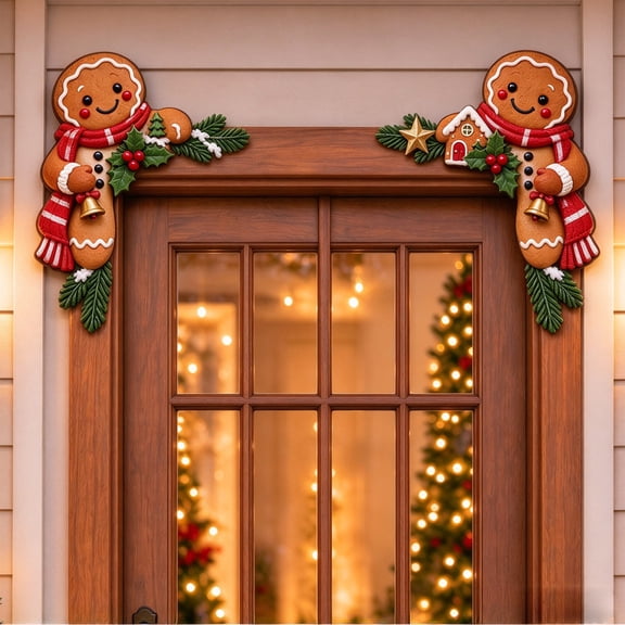 Clearance Christmas Door Decorations Peekaboo Door Frame Corner Decor DIY Craft for Xmas Party Ornament & Holiday Gift, Gingerbread - 2 Pcs
