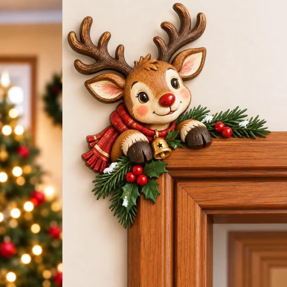 Clearance! Christmas Door Frame Corner Decor, Decorative Christmas Houses Door Topper, Xmax Door Decorations for Home (Reindeer)