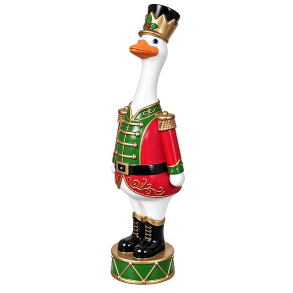 Clearance Christmas Faux Nutcracker Goose Resin Statue, Festive Soldier Figurine with Drum Base, Porch Mantel Shelf Christmas Decor Gift