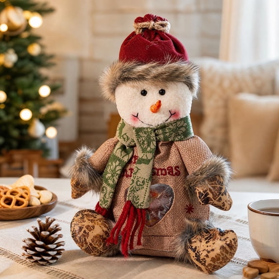 Clearance! Christmas Gift Bags Zipper Design with Clear Heart Window, Snowman