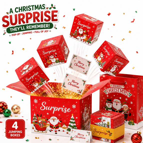 Clearance! Christmas Surprise Gift Box, Exploding Cash Gift Box with 4 Surprise Boxes, Gift Bag and Card, Folding Money Gift Holder for Cash, Gift Cards, Birthdays and Holiday Parties