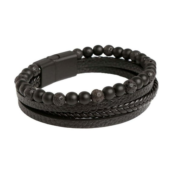 Clearance! Christmas Gifts Moocorvic Jewelry & Fashion Bracelets Women Men's Woven Leather Bracelet Hand Woven Stone Beaded Men's Leather Magnetic Titanium Steel Bracelet Hand