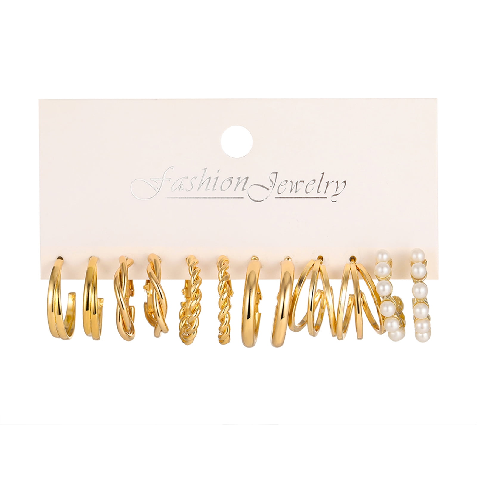 Clearance! Christmas Gifts Moocorvic Jewelry & Fashion Rings for Women 6Pairs Gold Hoop Earrings Set For Women Multipack, Fashion Dangle Statement Pearl Earrings Pack, Chunky Hoops Jewelry