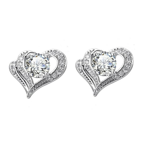 Christmas Gifts Moocorvic Rings for Women Dazzling Women's Fashion Crystal Heart Earring Heart Ear Studs Jewelry Gift