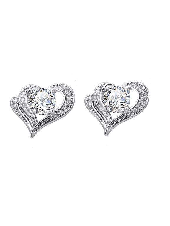 Christmas Gifts Moocorvic Rings for Women Dazzling Women's Fashion Crystal Heart Earring Heart Ear Studs Jewelry Gift
