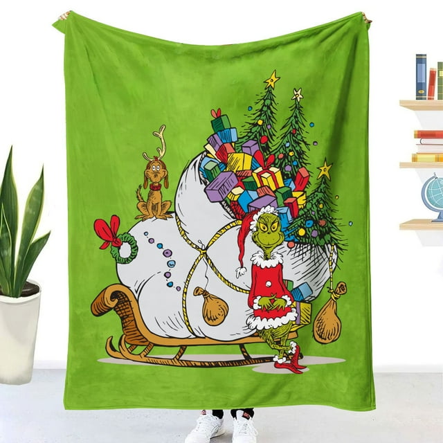 Clearance! Christmas Grinch Blanket Da 70X100Cm, Flannel Fleece Blanket