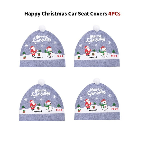 Clearance Christmas Hat Car Seat Headrest Covers Red Plaid Soft Car Interior Decor Accessories, 4 Pack Red