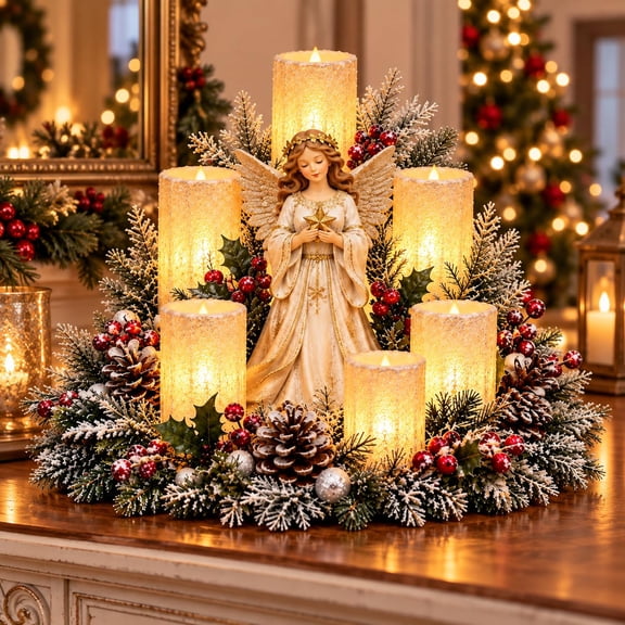 Clearance! Christmas Lighted Centerpiece with Flameless Candle Glow, Christmas Decorations Indoor, Christmas Center Pieces Decoration for Table (Angel)