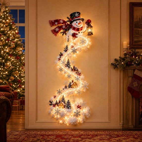 Clearance! Christmas Magic Trail Wall Light, Snowman Hanging Decoration with Warm LED, Glowing Christmas Indoor Decorations for Wall