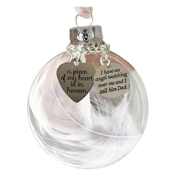 OAVQHLG3B Christmas Memorial Ornament Feather Ball Christmas Decorations Angel Feathers Ball A Piece Of My Heart Is In Heavens Memorial