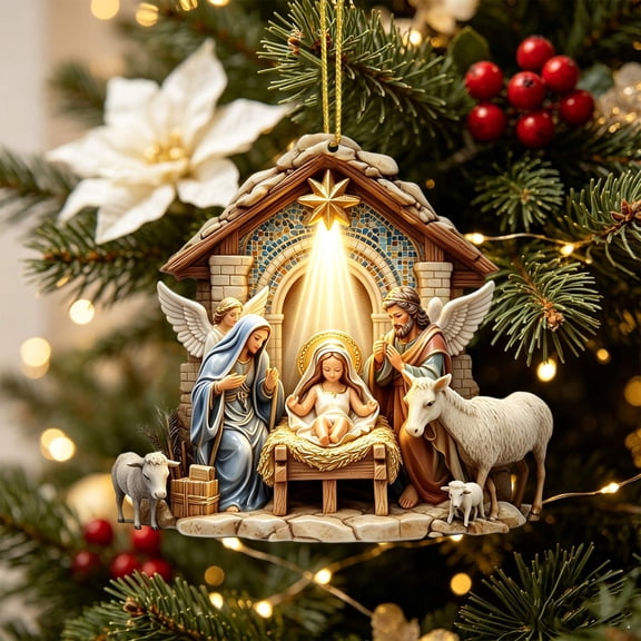 Clearance! Christmas Nativity Ornament, 2D Christian Religious Decoration Gift Ornament, Christmas Decoration (2C)