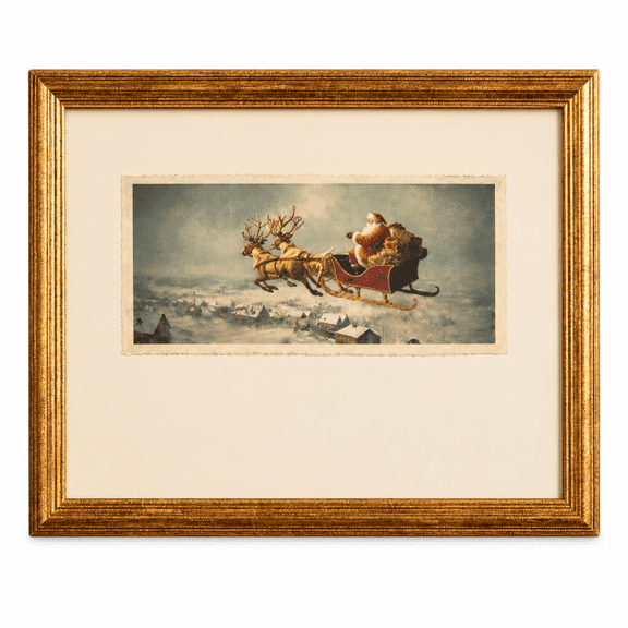 Clearance! Christmas Night Framed Under Glass Single Mat Floated Torn, Edge Watercolor Paper,8x12,Christmas Wall Art
