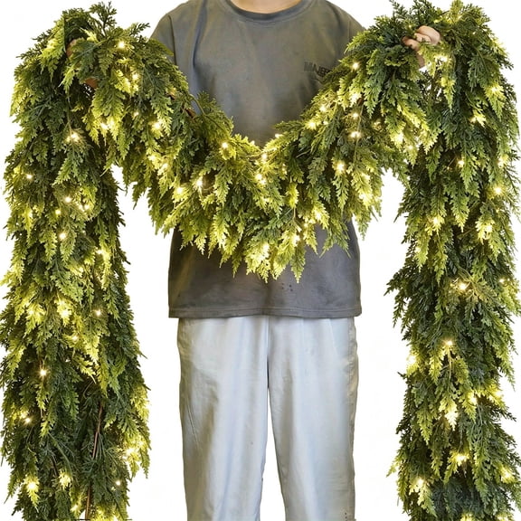 Clearance! Christmas Norfolk Pine Garland, 6 FT Real Touch Faux Greenery Garlands with LED Light, Christmas Decor