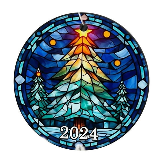 OAVQHLG3B Christmas Ornament, Stained Glass Christmas Acrylic Round Pendant Christmas Nativity Scene Ornaments Christmas Tree Decoration Birth of Jesus Christian Decor