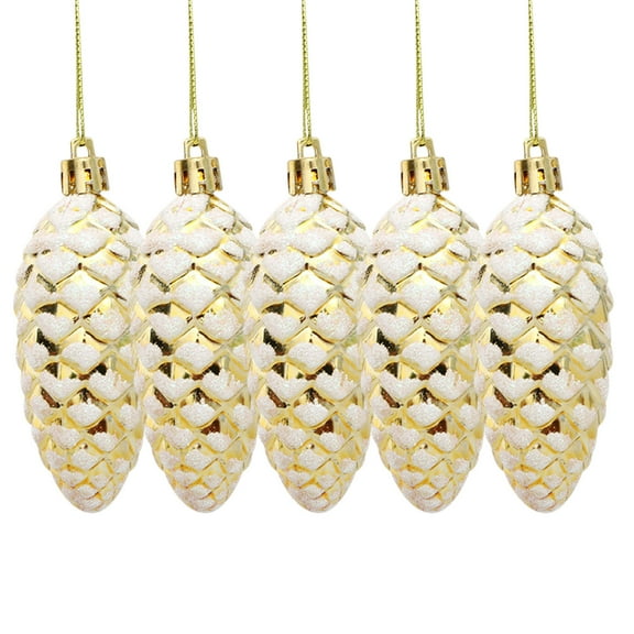 Hvmvliv Christmas Ornaments (5pcs) Pinecone Painted Balls Christmas Tree Decorations Shatterproof Plastic Hanging Ornament Gold