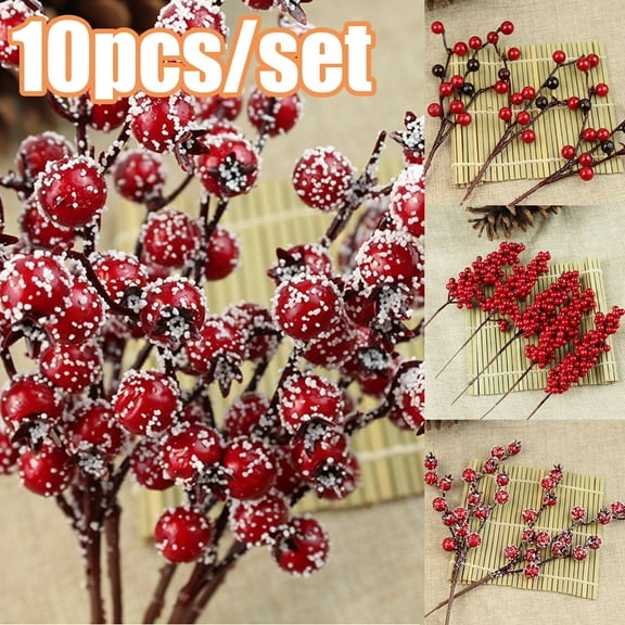 Clearance Christmas Ornaments Christmas Decorations Indoor Wivi 10Pcs Artificial Red Berry Stems Branches, Fake Burgundy Berry Picks Faux Holly Berries for Christmas Tree Xmas Wreath Decorations Flora