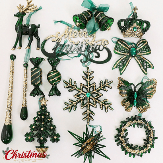 Clearance! Christmas Ornaments Dark Green Frosted Gradient Decorations, Xmas Tree Hanging Pendants, Seasonal Indoor Outdoor Decor for Christmas Tree Mantel Wall