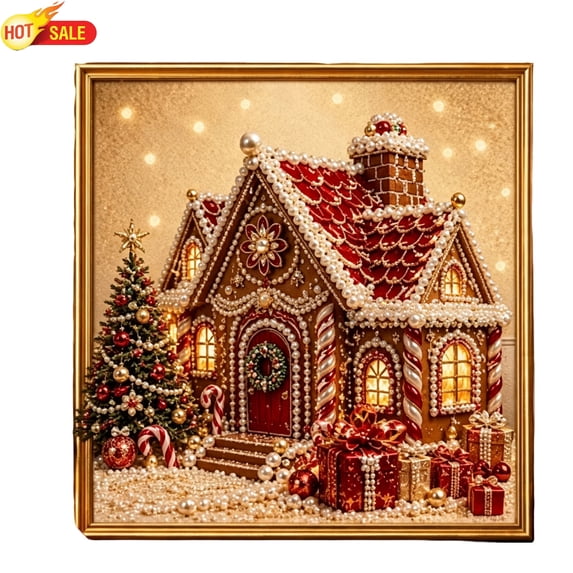 Clearance! Christmas Pearl Art Kits for Adults, Handmade Wall Art Decor Set, Pearl Diamond Art Diy Kits DIY Pearl Painting Kit for Adults & Beginners (Gingerbread House)