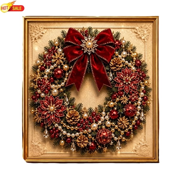 Clearance! Christmas Pearl Art Kits for Adults, Handmade Wall Art Decor Set, Pearl Diamond Art Diy Kits DIY Pearl Painting Kit for Adults & Beginners (Wreath)