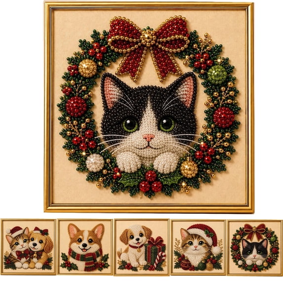 Clearance! Christmas Pearl Art Kits for Adults Pearl Diamond Art Diy Kits DIY Pearl Painting Kit for Adults & Beginners (Cat)
