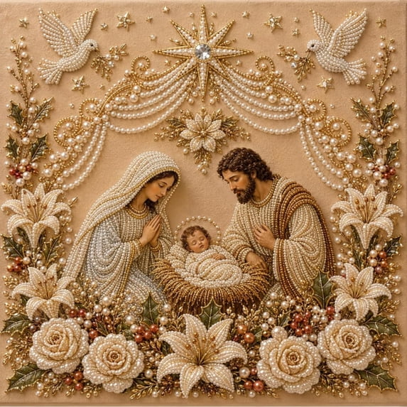 Clearance! Christmas Pearl Art Kits for Adults, Pearl Diamond Art Diy Kits DIY Pearl Painting Kit for Adults & Beginners (Nativity)