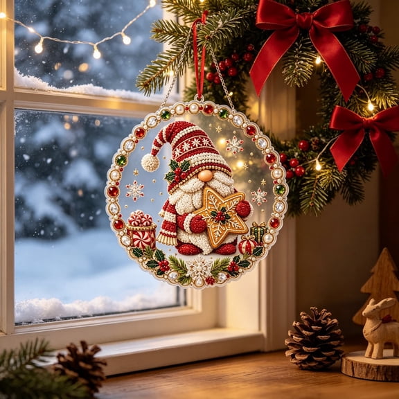 Clearance!Christmas Pearl Diamond Art Hanging Ornament Kit, 3D Pearl Bead Painting Craft, Acrylic Pearl Ornament Hanging Decor for Window & Tree (Gnome)