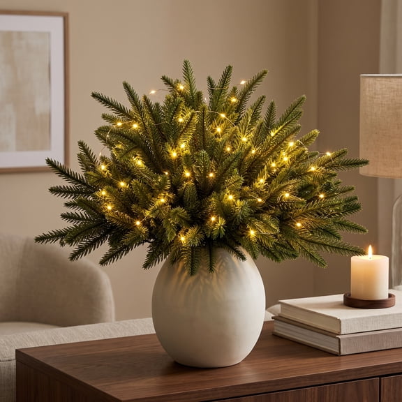Clearance! Christmas Pine Picks 16'', Evergreen Greenery Stems for Decor, DIY Modern Farmhouse, Christmas Decoration for Tabletop, Housewarming Gift