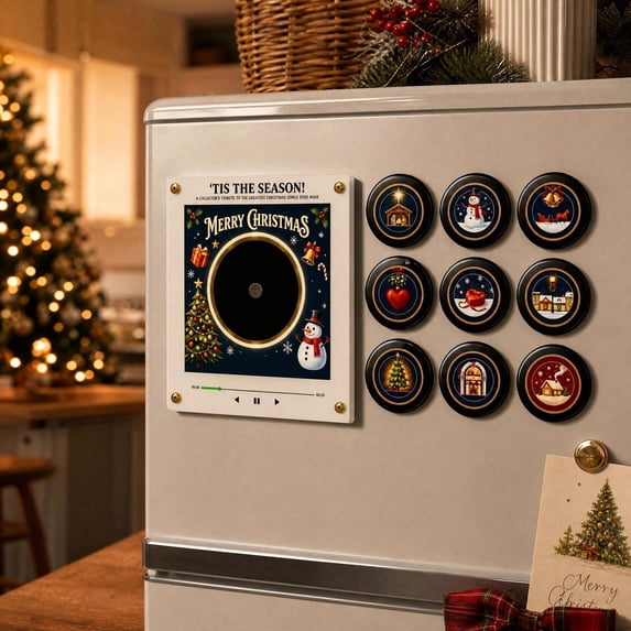 Clearance! Christmas Player Record NFC Magnetic Fridge Vinyl Music Box Set, Music Magnets for Refrigerator, Christmas Gift (B)
