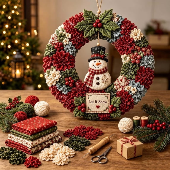 Clearance! Christmas Punch Needle Wreath Kit, Christmas Decoration 3D Fabric, DIY Craft for Adults Kids