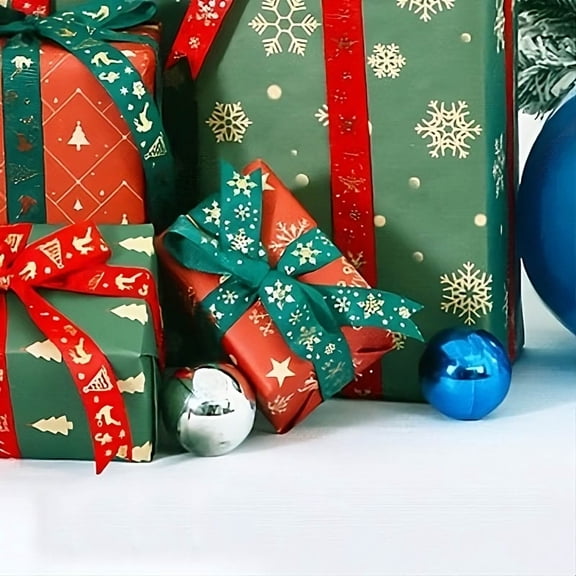 Clearance!Christmas Ribbon Satin,1 inch Wide Printed Ribbons with Golden Christmas Tree Snowman Snowflakes, Merry Christmas Ribbon for Kids Gift Packaging Wrapping Craft Decoration (Green)