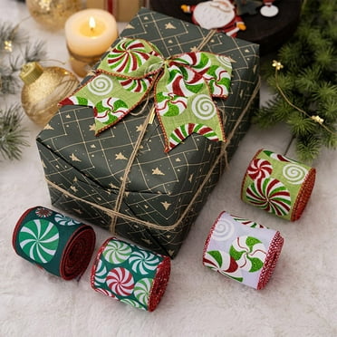 Christmas Ribbon Wired 2.5 in x 16.4 ft,Christmas Ribbon for Gift Wrapping Wedding Party Xmas tree Decoration