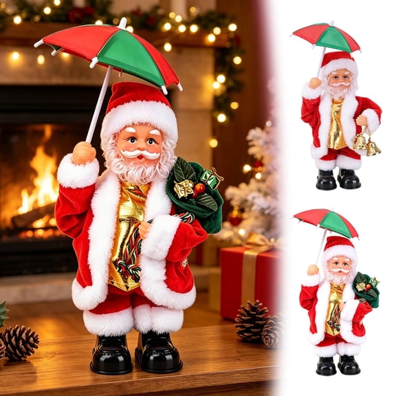 Clearance! Christmas Santa Claus Decor with Umbrella, Animated Christmas Decorations Indoor, Cute Christmas Table Decor for Home