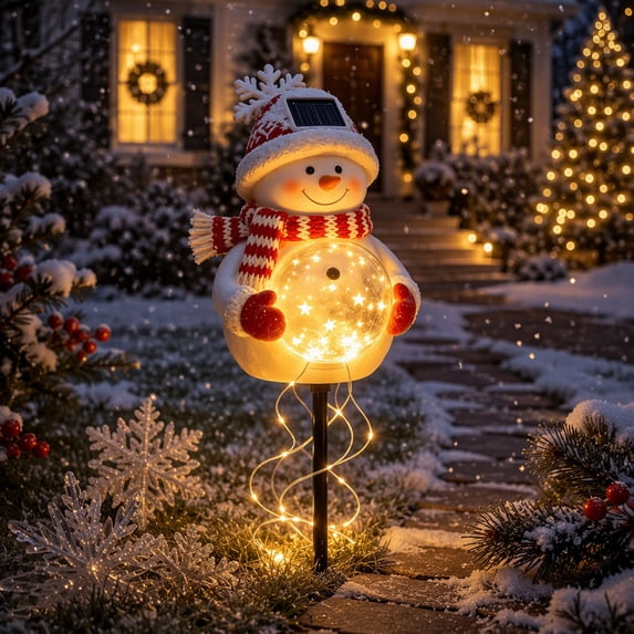 Clearance! Christmas Snowman Magic Fountain Decor, Flowing Snowflake LED Christmas Garden Light, Outdoor Christmas Decorations Yard