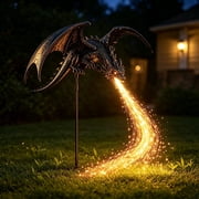 Clearance! Christmas Solar Dragon Breathing Flame Fiber Light, Garden Stake Lights,Holiday Decor Outdoor for Lawn Pathway
