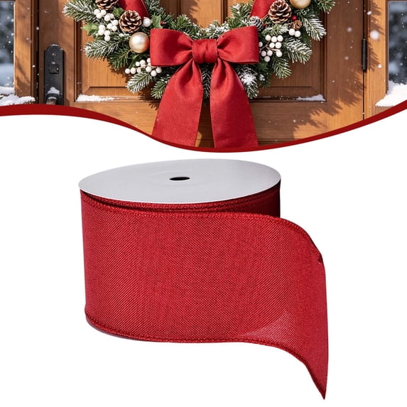 Clearance Christmas Solid Red Wired Ribbon Roll, 2.48 Inch x 10 Yards Satin Edge Craft Ribbon for Wreath Tree Wrapping Holiday DIY