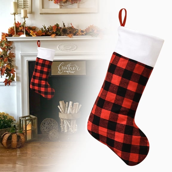Clearance Christmas Stocking Hanging Ornament, Plush Cuff Candy Sock for Fireplace