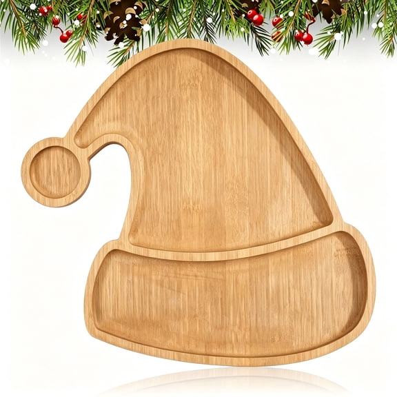 Clearance! Christmas Tray Platter, Santa Hat Shape, Wood, 8.27 x 7.48in, for Candy Cookies Cheese Food Fruit & Party