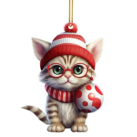Clearance! Christmas Tree Cute Cats Hanging Ornament Set, 2024 New Christmas Ornament Acrylic Christmas Pendant, Christmas Cats Kitty Hanging Decoration for Xmas Tree Holidays Party Car Home Decor
